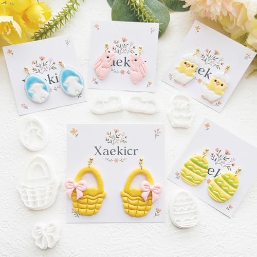Easter Polymer Clay Cutters Set - 13pcs Sharp & Durable Bunny, Chick, Egg & Basket Shapes for DIY Earring Jewelry Making, Soft Clay Crafts & Spring Holiday Supplies - color: 2S color