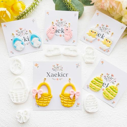 Easter Polymer Clay Cutters Set - 13pcs Sharp & Durable Bunny, Chick, Egg & Basket Shapes for DIY Earring Jewelry Making, Soft Clay Crafts & Spring Holiday Supplies - color: 2S color