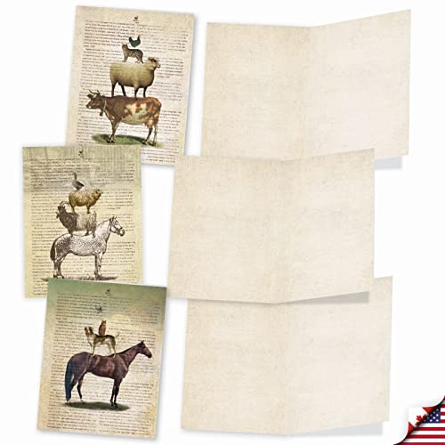 The Best Card Company - 10 Assorted Blank Note Cards Bulk Box Set 4 x 5.12 Inch with Envelopes (10 Designs, 1 Each) Boxed Assorted Kid Cards of Pets - FARM STAND M6595OCB - style: Farm Stand