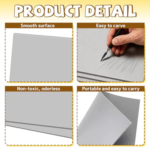 Oopsu 6 Pcs Linoleum Blocks for Printmaking, 8 x 10 Inch Rubber Carving | Soft TPR sheets, 0.12 inch thick; easy to carve for crisp prints, stamp making, card making, DIY crafts and art projects.