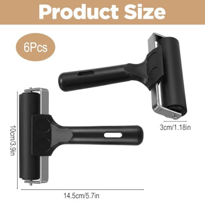 Afcabakila 6 Pack 4 Inch Rubber Brayer Roller, Black Printmaking Roller with Stainless Steel Frame and Non-Slip Handle for Crafting, Painting, Inking, Stamping, Gluing