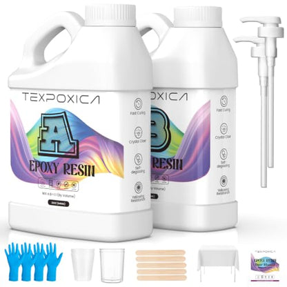 Epoxy Resin 64OZ Kit,Crystal Clear,Self Leveling,Bubble-Free,Anti-Yellowing Easy Mix 1:1,Suitable for Art Casting,Wood & Molds,Jewelry Projects,DIY Gifts - size: 64OZ