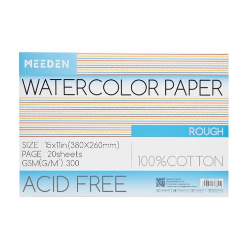 MEEDEN Watercolor Paper Block - 100% Cotton Watercolor Paper Pad of 20 Sheets, 140lb/300gsm, Acid-Free Art Paper for Watercolor, Gouache, Ink and More, 15" x 10" Rough - color: Rough Grain, size: 10×15"