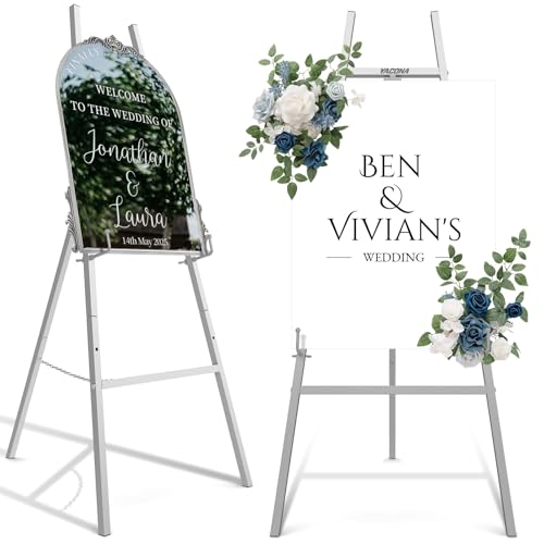 Easel Stand for Sign, Heavy Duty Metal Display Easel with Adjustable Chain, 4-Tier Height Art Easel for Painting, Wedding Sign, Posters & Commercial Display (Silver) - color: Silver