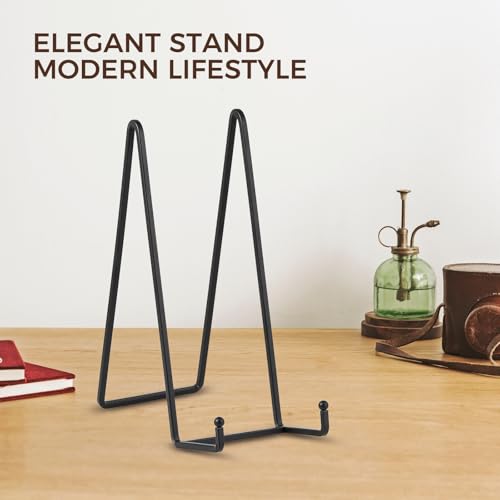 Large Plate Holder Display Stand - 10 inch Tall Plate Stands for Display - Metal Picture Frame Stand - Big Tabletop Easel Stand for Decorative Plates | Platter | Book | Plaque | Tile - 2 Pack - Black - size: 10 inch (2 pack)