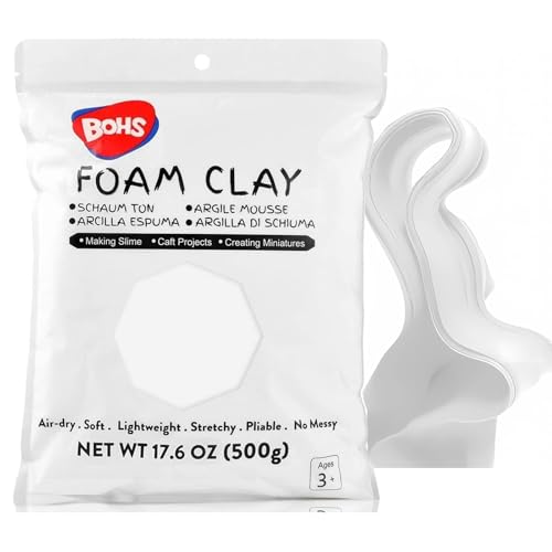 BOHS White Modeling Foam Clay Lite - 500 Grams, Squishy,Soft, Air Dry -for Flower Mirror,Cosplay,Fake Bake, Slime Supplies- 1.1 Lbs - color: White, size: 500 g