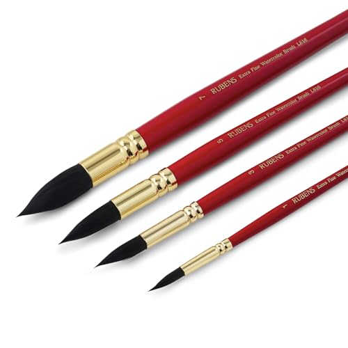 Paul Rubens Watercolor Brushes Set, Synthetic Squirrel Hair Paint Brushes kit for Artists, Adults and Hobbists, Pointed Round Mop Brush for Watercolor, Gouache,4 Pcs （#1#3#5#7） - size: #1#3#5#7