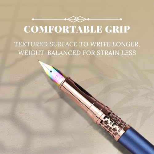 YUNCHUN Refillable Fountain Pen Medium Nib, Fancy Ink Pen with 10 Black & 10 Blue Ink Refills Cartridges, Cool Ink Pens for Writing, Business Metal, Best Gift Set for Men & Women, Blue - color: Blue, style: Medium Point