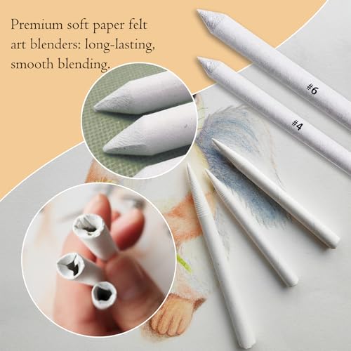 Hodyludy 298 Pcs Blending Stumps and Tortillions, Paper Art Blenders, Art Pencils, Drawing Pencils for Student Artist Charcoal Sketch Supplies with Sandpaper