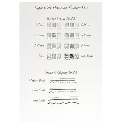 Creative Mark Calligraphy & Fineliner Pen Set of 3 Lettering & Calligraphy Drawing - Super Black, Permanent, Waterproof, & Acid-Free Chisel Nylon-Nibs Pens & Medium Brush Tip