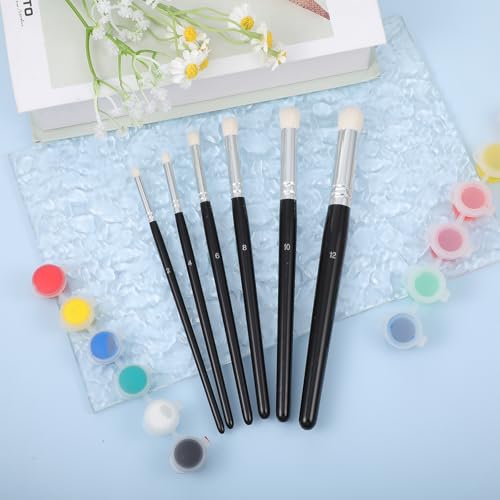 6 Pcs Dry Brush Set, Drybrush Set Round Detail Paint Brush for Model Ceramics Art Painting(2, 4, 6, 8, 10, 12)