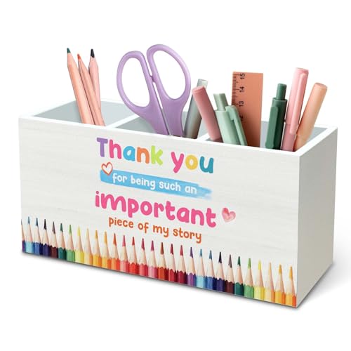 DILSJ Appreciation Gifts Pen Pencil Holder Organizer for Desk, Thank You for Being Such an Important Piece of My Story, Art Teacher Gifts Wooden Box Signs for Teacher Friends Desk School Supplies - color: Colored pencil