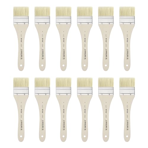 XDT#2806 Hake Artist Paint Brush 12 Piece Set #1.69in, Hog Bristle Flat Brushes for Painting, Acrylic Oil Watercolor - size: #4 12Pc Set