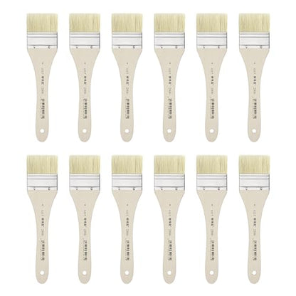 XDT#2806 Hake Artist Paint Brush 12 Piece Set #1.69in, Hog Bristle Flat Brushes for Painting, Acrylic Oil Watercolor - size: #4 12Pc Set