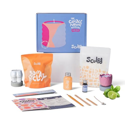 Sculpd Candle Making Pottery Kit for Adults with Air Dry Clay and Acrylic Paint Set, Non-Toxic Eco Soy Wax, Scented Fragrance Oil, Candle Glaze, Tools & Guide, 1 Candle, Basil & Citrus - color: Basil & Citrus, size: 1 Candle