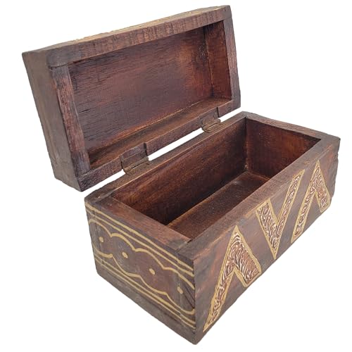 Hand-Carved Wooden Keepsake Box Collection – Decorative Rustic Storage Box, Jewelry Box, Trinket Organizer, Handmade Artisan Wood Home Décor (Chest) - size: Chest
