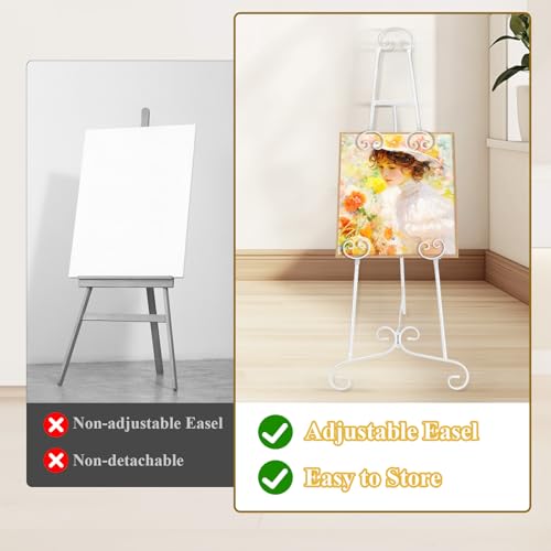 White Easel Stand for Sign, Adjustable Display Easel Stand with Chain, Wedding Poster Stand, Perfect for Displaying Photos, Artwork, Picture Frames etc - color: White