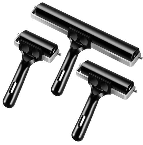 3 Pack Brayer Rollers for Crafting, Vinyl Rubber Roller Brayers, Printmaking Brayer Rollers for Cricut Maker, Gluing, Printing, Inking and Stamping(Black)