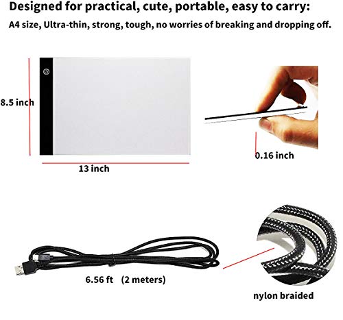 Portable A4 Tracing LED Board Light Box, Ultra-Thin Dimmable USB Cable Powered Artcraft Trace Light Pad Copy Boxes for Artists Tattoo Drawing, Sketching Tracer, Animation, X-ray