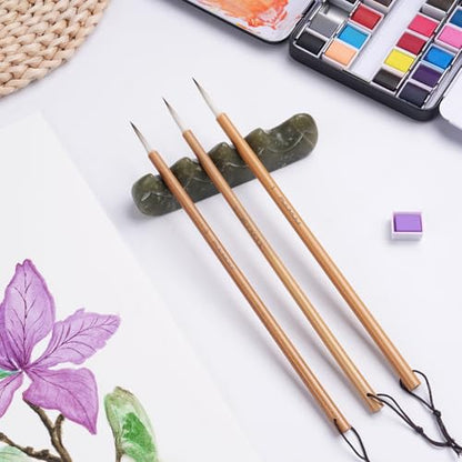 Fuumuui Chinese Calligraphy Brush, 3pcs Writing Brush Ink Painting Bamboo Watercolor Brushes Set Wolf Sheep Mix Brushes for Beginner Adult Professional Painting Tools - color: Wooden3