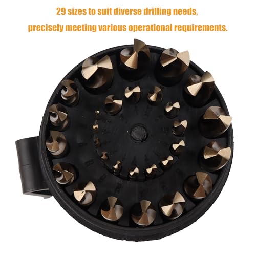 29-Piece M2 High Speed Steel Drill Bit Set, 135° Split Point & Precision Ground Tip for Metal, Alloy Steel, Wood & Plastic, Black with Indexed Round Storage Case (1/16”–1/2” by 64ths)