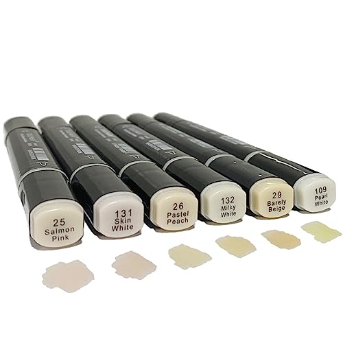 Arhomet 6 Pack Skin Tone Alcohol Markers, Double Tipped Soft Fine Tips and Brush Permanent Art Markers for Drawing Sketching Coloring (Light Skin Tone) - color: Light Skin Tone