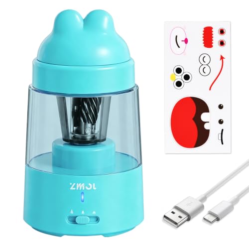 ZMOL Colored Pencil Sharpener for Kids Gift, Rechargeable Electric Pencil Sharpener, Auto Stop, Pencil Sharpeners for Battery Powered Cute Blue - color: Blue