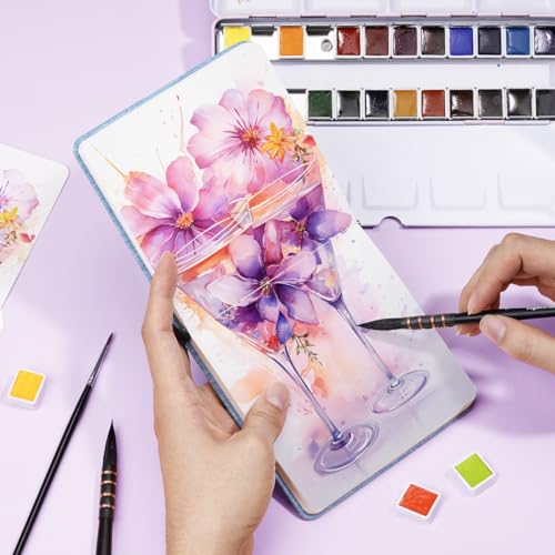 Lightwish Square Watercolor Journal,2 Pack Total 48 Sheets 100% Cotton,300gsm/140lb,Acid-Free,Cold Press Watecolor Sketchbook for Artists Adults Students,4.7 * 4.7 Inches(Blue) - color: Blue