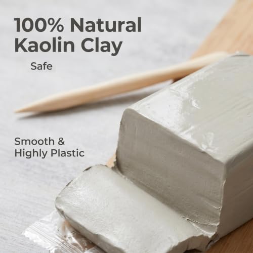 2.2LBs White Pottery Clay with 27 Pcs Clay Sculpting Tools,Natural Air Dry Clay Kit for Adults, Modeling Clay for Pottery, Ceramic Graving Pottery Wheel use for DIY Handicraft (White)