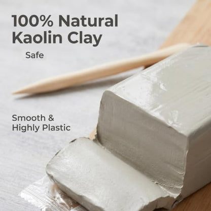 2.2LBs White Pottery Clay with 27 Pcs Clay Sculpting Tools,Natural Air Dry Clay Kit for Adults, Modeling Clay for Pottery, Ceramic Graving Pottery Wheel use for DIY Handicraft (White)