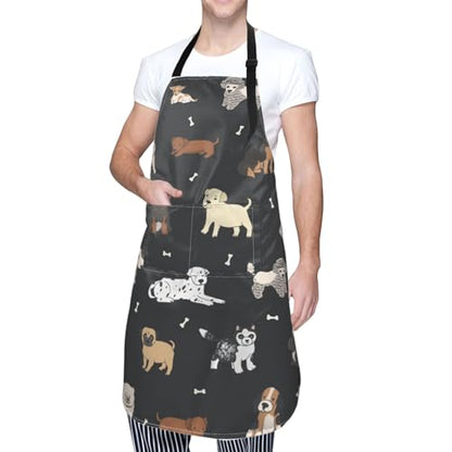 Puppy Dogs Waterproof Adjustable Bib Apron with 2 Pockets, Cooking Gardening Grilling Kitchen Chef Apron for Women - color: Puppy Dog