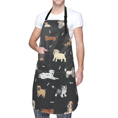 Puppy Dogs Waterproof Adjustable Bib Apron with 2 Pockets, Cooking Gardening Grilling Kitchen Chef Apron for Women - color: Puppy Dog