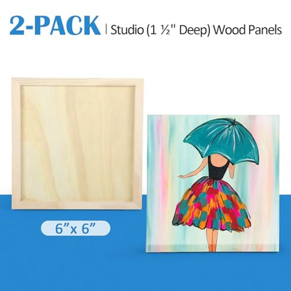 Falling in Art 2 Pack Unfinished Wooden Canvas Panels, 6x6 Gallery Birch Wood Panels Kit, 1 1/2" Deep Art Cradle Boards for Acrylic Painting, Pouring and Burning - size: 6*6 2 Pack