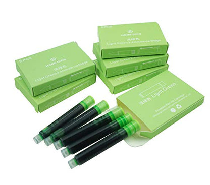 Asvine Fountain Pen Ligth Green Ink Cartridges, Set of 30 Refill Ink Cartridges, 3.4 mm Bore Diameter - color: Light Green