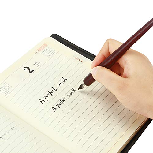 Wooden Quill Pen wiht Ink Set Handcrafted Wooden Callgraphy Pen Writing Dip Ink Pen Gift Set with 11pcs Metal Pen Nibs &Black Ink