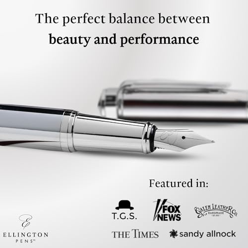 Ellington Pens Luxury Fountain Pen Set - Smooth Medium Nib- Includes 3 Ink Cartridges, Refillable Ink Converter, Gift Box- Fountain Pens For Writing, Calligraphy, Journaling, Sketching (Silver Sonata) - color: Silver Sonata, style: Medium