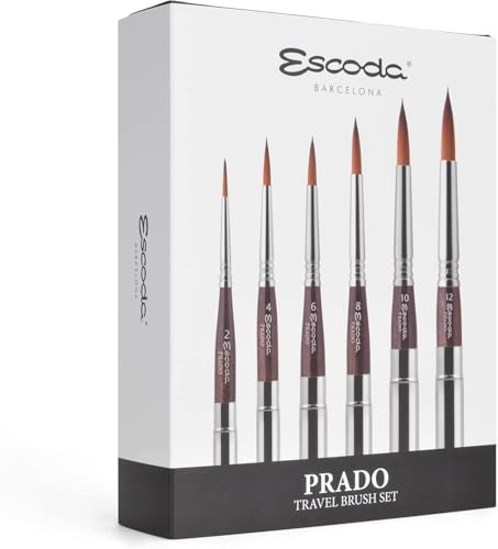 Escoda | Watercolour | Prado Set with 6 Round Travel Brushes for Watercolour | Size 2,4,6,8,10,12 | 6 Brushes | Synthetic Tame | Round Pointed - color: Prado