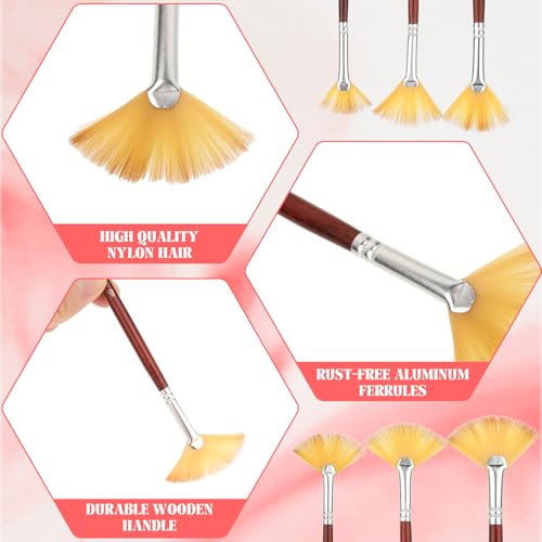6 Pieces Artist Fan Paint Brush Set,Professional Acrylic Paint Brushes with Nylon Hair DIY Craft Long Wood Handle for Acrylic Watercolor Oil Gouche Painting Rock Painting