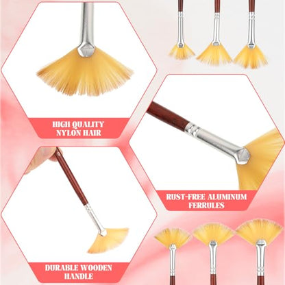 6 Pieces Artist Fan Paint Brush Set,Professional Acrylic Paint Brushes with Nylon Hair DIY Craft Long Wood Handle for Acrylic Watercolor Oil Gouche Painting Rock Painting