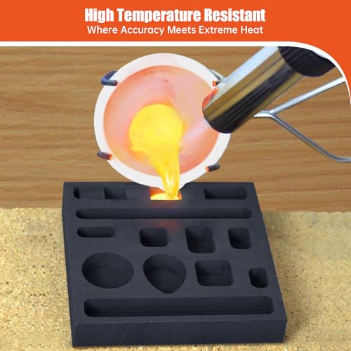 9 Pieces Graphite Torch Melting Casting Kit, Includ 2 Crucible Stir Stick|Casting Mould|11 in 1 Ingot Mould|Quartz Plate|Crucible|Cylindrical Graphite|Quartz Crucible|Whip Tongs,Gold Metal Melting Kit