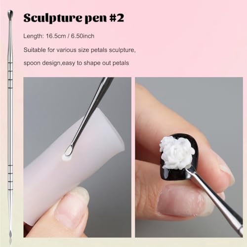 Fcozpjk Nail Art Sculpture Pen, 3PCS Double-head Stainless Steel 3D Gel Art Sculpting Pens Dotting Tools Acrylic Powder Flower Design Carving Modeling for Builder Gel Chrome Powder Applicator Manicure