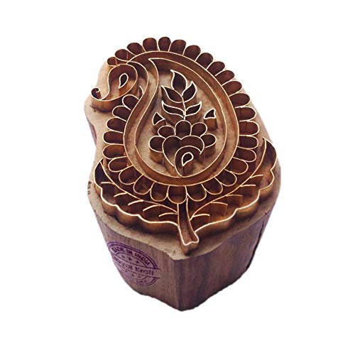 Ornate Print Stamp Brass Paisley Pattern Wood Clay Block - size: BSCtag010