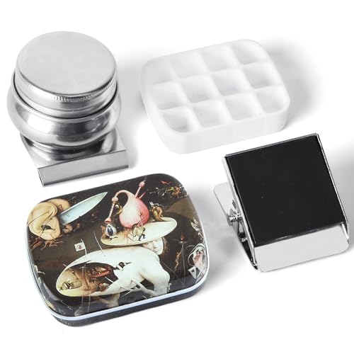 Portable Mini Tin Box,12-Well Empty Watercolor Palette,Small Paint Storage Travel Artist Outdoor Sketch Watercolor Kits with Magnetic Clip and Oil Pot.Bosch Hell - color: Outdoor Painting Set-bosch Hell
