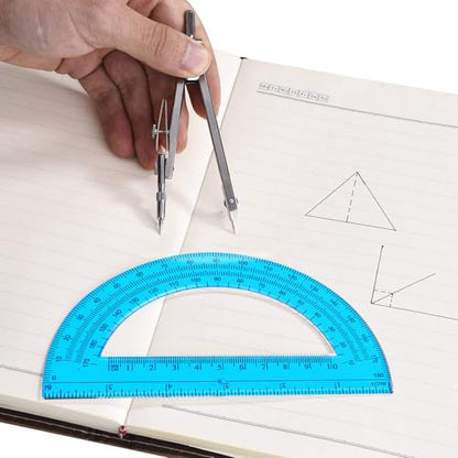 Students Geometry Math Set, Drawing Compass and 6 Inch Transparent Swing arm Protractor 180 Degree Math Protractor (Blue) - color: Blue