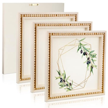 Wenqik 4 Pack Beaded Wood Canvas Panels Unfinished Wooden Blank Framed Signs Boho Style Panel Boards Square Plaques for DIY Crafts Painting Pouring Drawing Art Projects(8 x 8 Inch) - size: 8 x 8 Inch