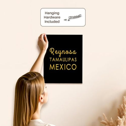 3dRose Reynosa, Tamaulipas, Mexico, Yellow text on black. Patriot home town Museum Grade Canvas Wrap 11x14 - size: 11"L x 14"W