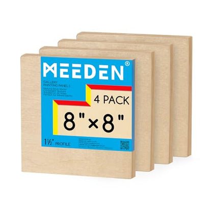 MEEDEN Unfinished Wood Canvas Board: 1-1/2" Deep 8x8” Wooden Canvas Panel Pack of 4 - Blank Cradled Wood Art Board for Painting - size: 8"x8"- 4 Pack