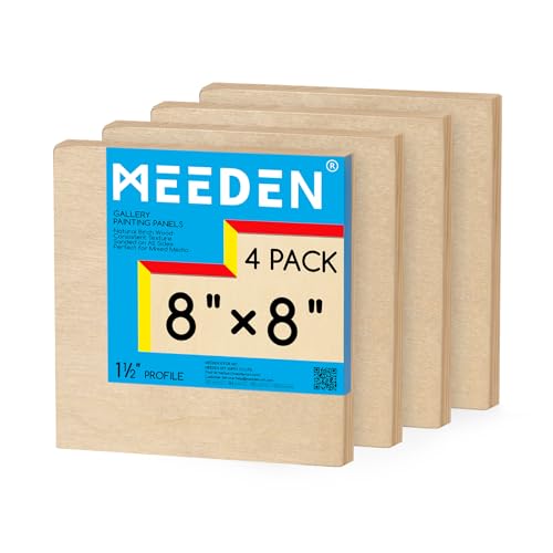 MEEDEN Unfinished Wood Canvas Board: 1-1/2" Deep 8x8” Wooden Canvas Panel Pack of 4 - Blank Cradled Wood Art Board for Painting - size: 8"x8"- 4 Pack