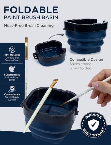 16-Well Airtight Gouache Palette Box with Lid & Foldable Water Cup, Blue | Compact Travel Design, Refillable Paint Storage Suitable for Watercolor & Acrylic - color: Blue