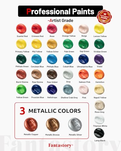 Fantastory Acrylic Paint Set 36 Tubes × 36 ml; Excellent Coverage, High Light Fastness, Waterproof Acrylic Paint, with Additional White & Gold, for Canvas, Wood, Ceramics, Models, Artists - style: 36 Colors